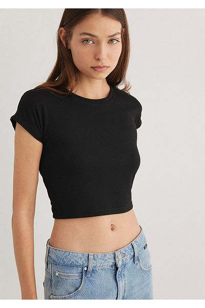 Mavi Μαύρο ριγέ Basic T-Shirt Crop / Short Cut 168382 -25745