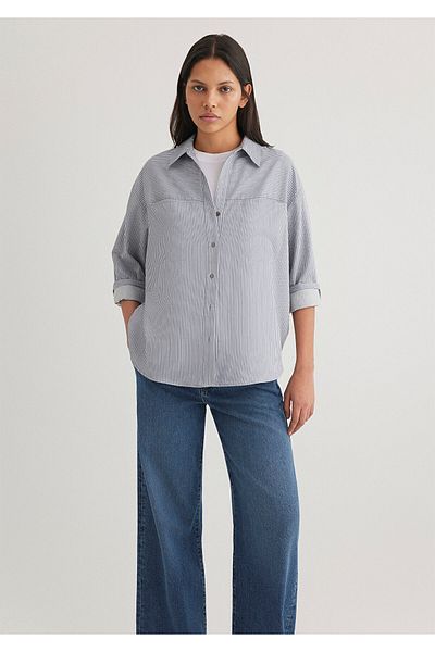 Mavi Cămașă albastră cu dungi Oversize / Croială largă 1211069 -89153