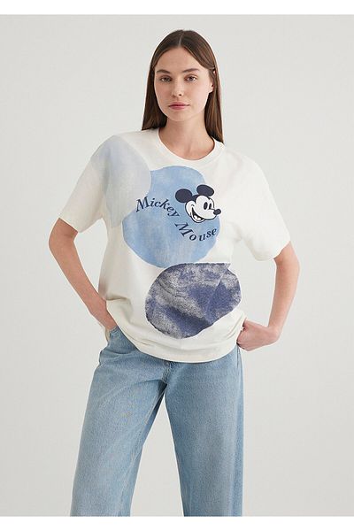 Mavi Tricou Ecru cu imprimeu Mickey Mouse, cu o formă lejeră 1612851 -80194