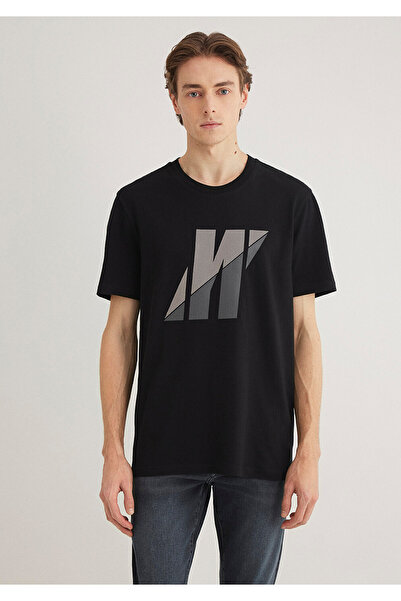 Mavi Pro emblémával nyomtatott fekete normál szabású póló -0612174-900