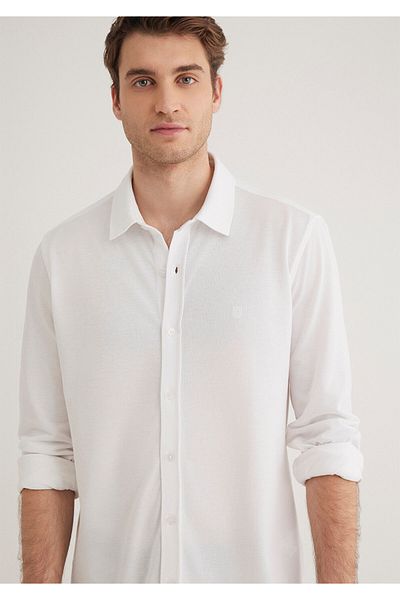 Mavi Weißes Strickhemd, tailliert / taillierter Schnitt 0210294-620