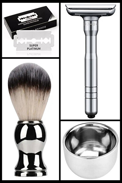 Qualis ماكينة حلاقة يدوية معدنية بالكامل Q17 F10 وعاء فرشاة 5 قطع شفرات حلاقة...