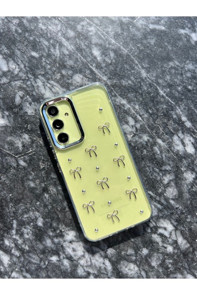 MustCase Samsung Galaxy S24 FE Telefon Kılıfı Fiyonk Desenli Şeffaf Kılıf Simli Parlak Kapak