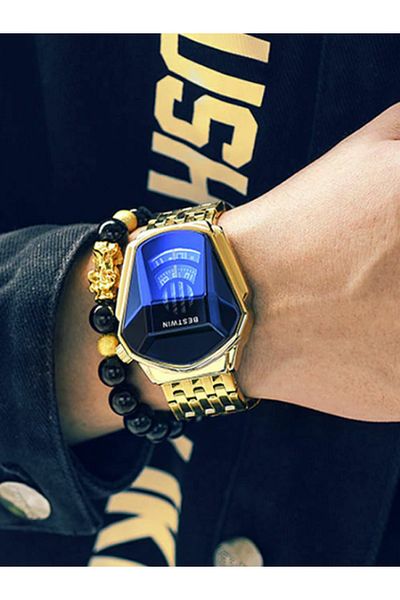 MACON Diamond Style Waterproof Quartz Wristwatch- Gold and Blue