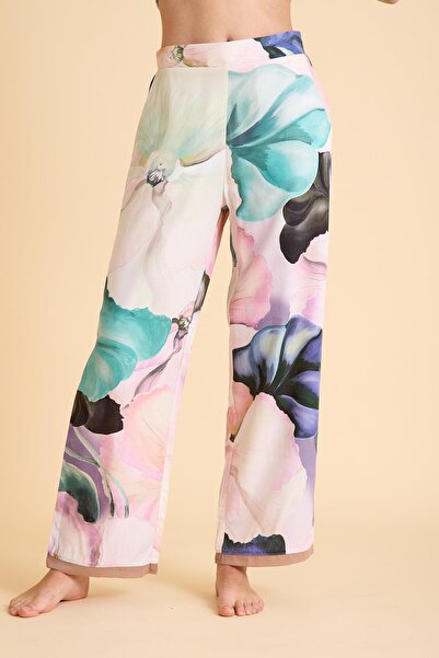 Amarelle Paradise Çiçek Desenli Viskon, Düğmeli İpeksi Pijama Takım