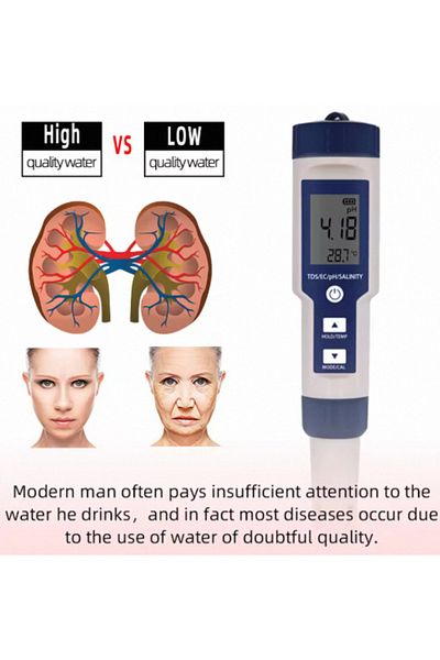 JUANJUAN No Backlight 5 In 1 Ph Meter Water Quality Tester Digital Tds Ec Ph Salinity Temperature Meter For P