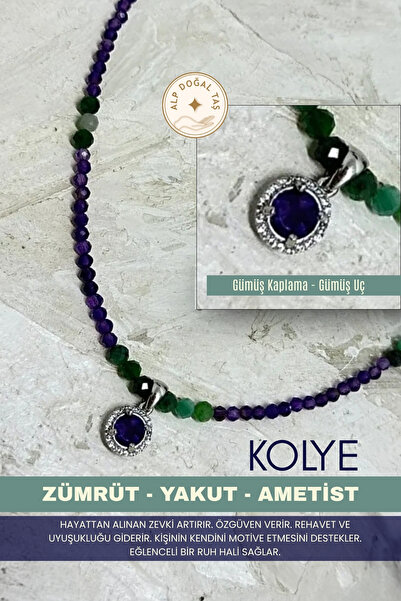 Alp Doğal Taş Zümrüt -yakut-ametist-gümüş Kaplama Gümüş Uc