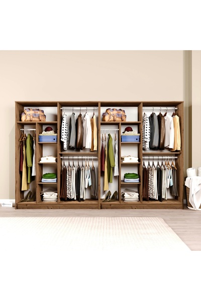 midoser Kardelen Serisi Atlantik Çam 8 Kapaklı 10 Raflı 280 Cm Elbise Dolabı-gardırop Seti