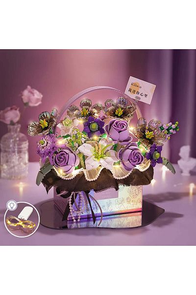 hak-iş oyuncak Loz Purple Rose Bouquet 1179 Pieces Lego Building Toy