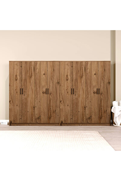 midoser Kardelen Serisi Atlantik Çam 8 Kapaklı 10 Raflı 280 Cm Elbise Dolabı-gardırop Seti