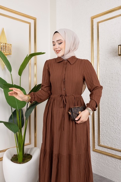 Nevayla Moda Γυναικείο φόρεμα Lara Fabric Half Button - Καφέ / E0121