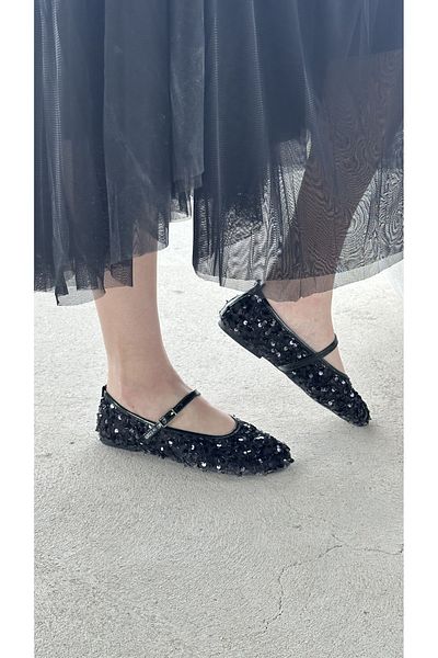 Letafia Rhoda Black Sequined Ballerinas