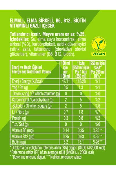 NON TOXX Nontoxx Elmalı, Sirkeli, Gazlı İçecek 250 ML
