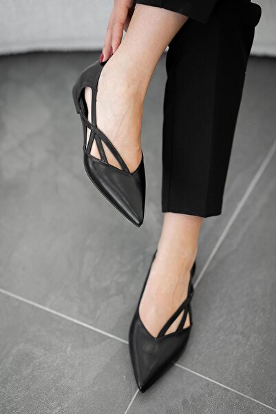 Parponi Monaco Kafesli Deri Babet Siyah