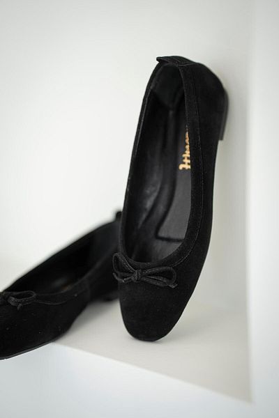 Parponi Sidney Bow Women's Genuine Leather Suede Ballerinas Black