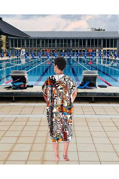 sporsuit Neffa Unisex Swimmer Training Sea Pool Hooded Arena Poncho Towel for Summer and Winter Championships