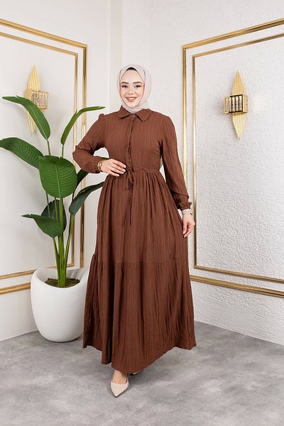 Nevayla Moda Γυναικείο φόρεμα Lara Fabric Half Button - Καφέ / E0121