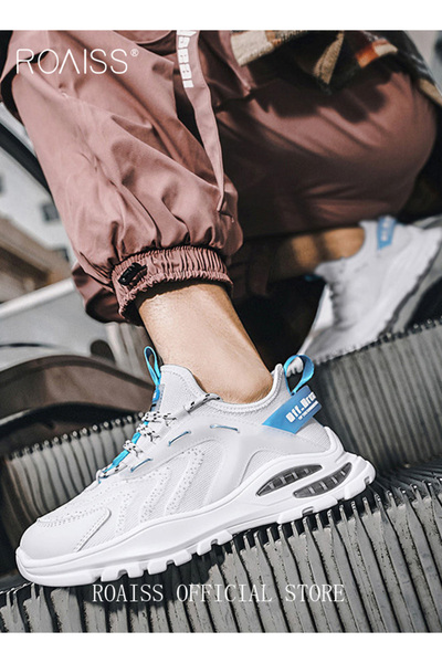 ROAISS New Men Lace up Front Letter Running Shoes Sneakers Sport Outdoor Non-slip Shoes INS Trendy Casual L