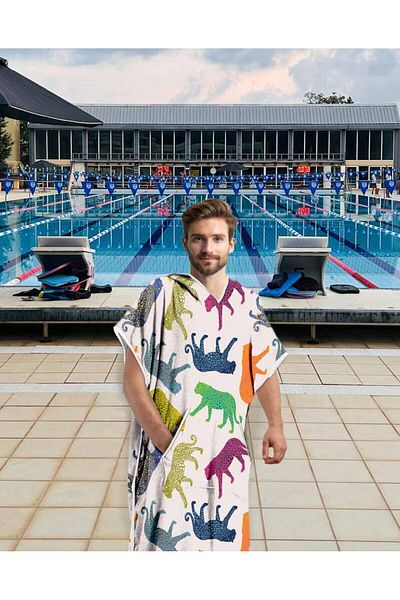 sporsuit رداء حمام بغطاء للرأس للجنسين من Tiger للسباحة والسباحة وحمام السباحة والبحر