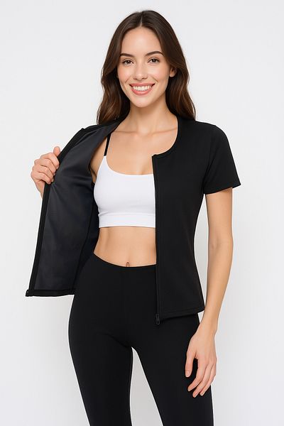 SAUNA SUIT Terleten Unisex Thermal Top and Thermal Leggings Short Sleeve Zipper Thermal Leggings Set