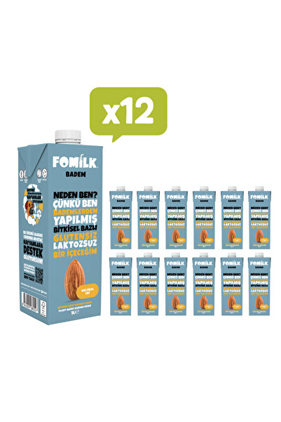 Fomilk Badem Sütü 1 L X12 Glutensiz Bitkisel Bazlı Laktozsuz Vegan
