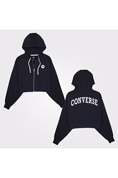 Converse Classic Kadın Fermuarlı Siyah Hoodie