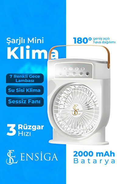 EN SİGA Şarjlı Mini Klima Taşınabilir Sessiz Fanı Su Sisi Klima Zamanlayıcılı Ev Ofis Mini Fan Nemlendirici
