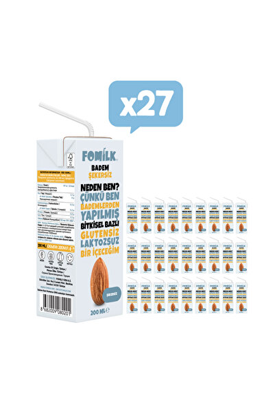 Fomilk Şekersiz Badem Sütü 200ml X 27 Adet