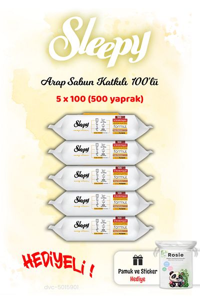 Sleepy Easy Clean Soap Added Surface Cleaning Towel 100 X 5 Pieces (500 Leaves) and Rosie Gift