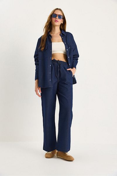 Bianco Lucci Дамска овърсайз риза Palazzo Pants Denim Bottom Set | Модели: 60416 & 60283047