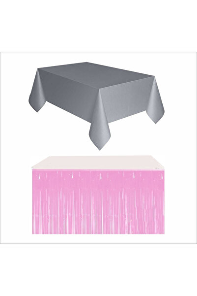 PartAntalya Față de masă din plastic argintiu - Fusta de masă metalizată roz