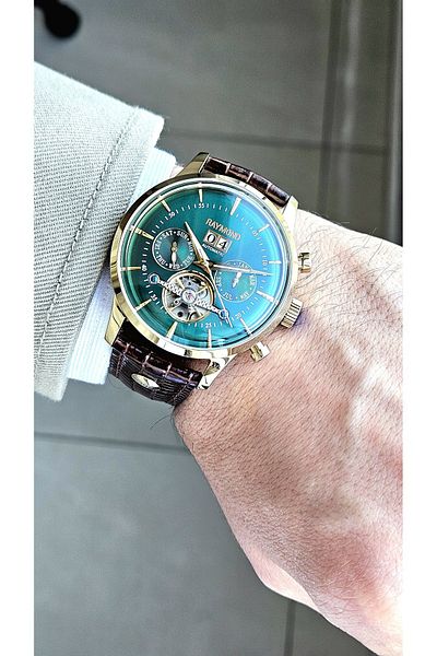 Raymond Rym-4123 Automatic Men's Wristwatch - Steel Case and Leather Cord - 2 Years Warranty