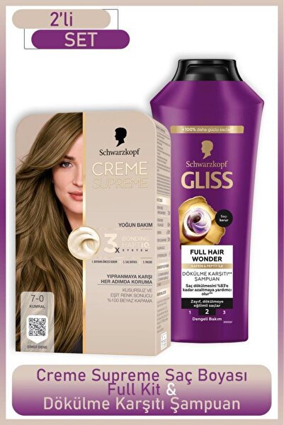 Schwarzkopf Creme Supreme Full Kit 7-0 Kumral+Gliss Full Hair Wonder Saç Dökü...