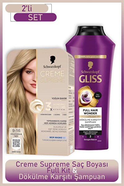 Schwarzkopf Creme Supreme Full Kit 9-16 Küllü Soğuk Sarı + Gliss Saç Dökülme ...