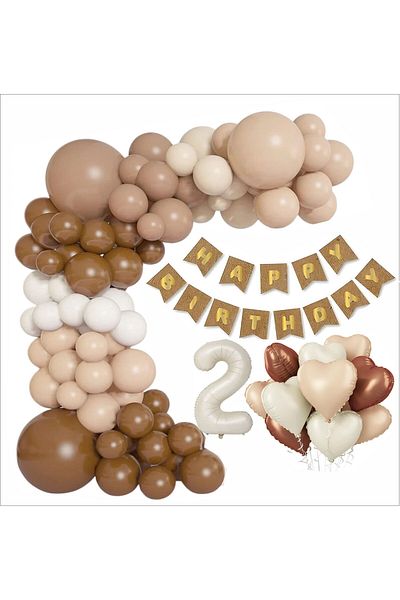 ZENVİVA Kraft Gold Banner 2 Years Old Foil Heart 30 Balloon Concept Birthday Set