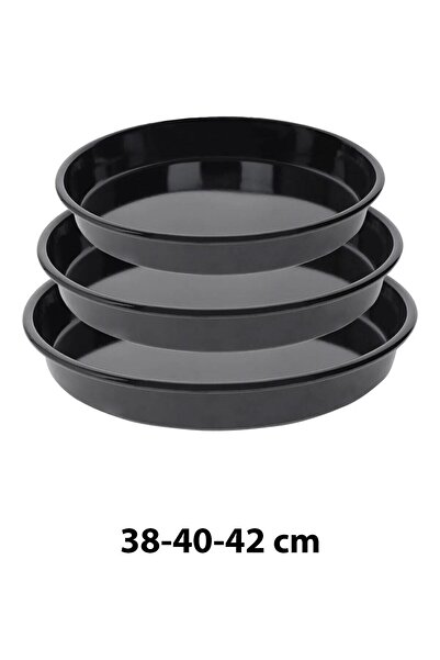 COOK-LAB 38-40-42 Cm 3'lü Siyah Parlak Emaye Yuvarlak Fırın Tepsi Seti