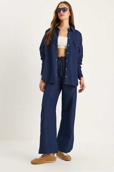 Bianco Lucci Дамска овърсайз риза Palazzo Pants Denim Bottom Set | Модели: 60416 & 60283047