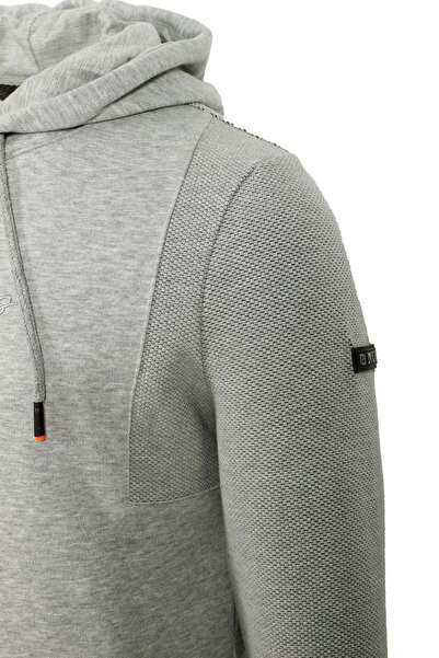 NCS Men's Gray Knitted Patterned Slim Fit Hooded Sweatshirt Jeans 1612