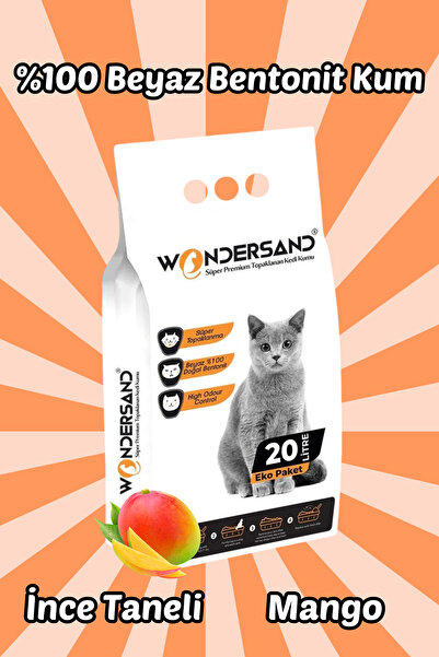 wondersand 20 Litre %100 Beyaz Bentonit Ince Tane Mango Kokulu Topaklanan Premium Kedi Kumu
