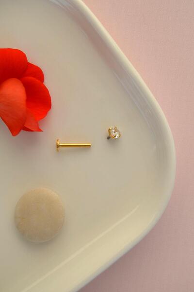 Sacce Scarves&Accessories Kalp Tektaş Cerrahi Çelik Piercing Tragus Helix Kıkırdak Lob Conch Dudak