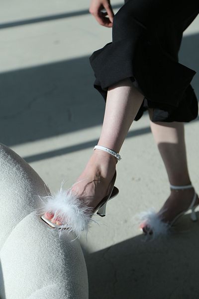 Letafia White Diva Feather Goblet Heeled Shoes