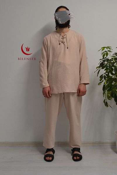 Bilenler Men's Suit for Hajj and Umrah - Elastic Trousers & Stand Collar Shirt