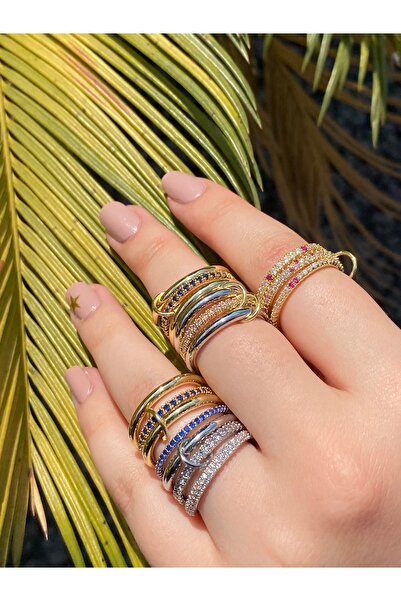 Vadısh store Altın Kaplama Zirkon Taşlı 3´lü Halka Spinelli Tasarım Yüzük