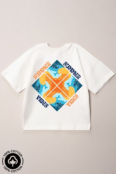 Miniel Unisex Baby Crew Neck Summer Vibes Printed 100% Cotton Oversize T-Shirt