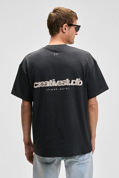 GRIMELANGE Jon Men's Crew Neck 100% Organic Cotton Oversize Fit Anthracite T-Shirt