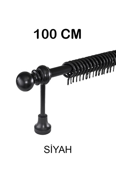 PERDE Mix 100 Cm Siyah Metal Borulu Ahşap Ayak Ve Başlıklı Rustik Perde Askıs...
