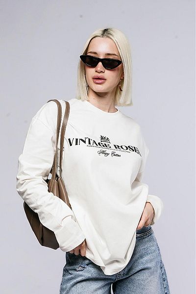 Madmext Tricou alb cu mânecă lungă imprimat 100% bumbac Mg2451
