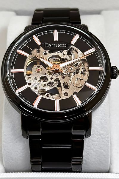 Ferrucci Black Automatic Mechanism Men's Wristwatch and Bracelet - Steel Cord & Case Zmfer095