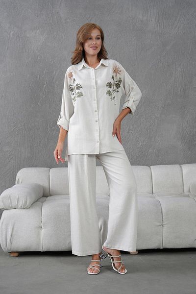 BURRASCA Embroidered Stone Linen Suit