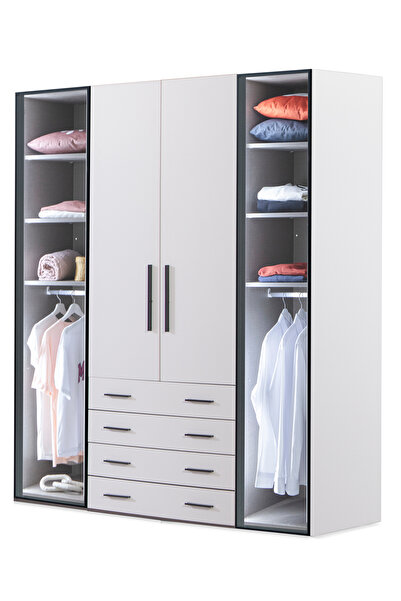 benim odam Atlas White 4 Kapılı Geniş Çekmeceli Cam Kapaklı Dolap Genç / Çocuk Odası 441